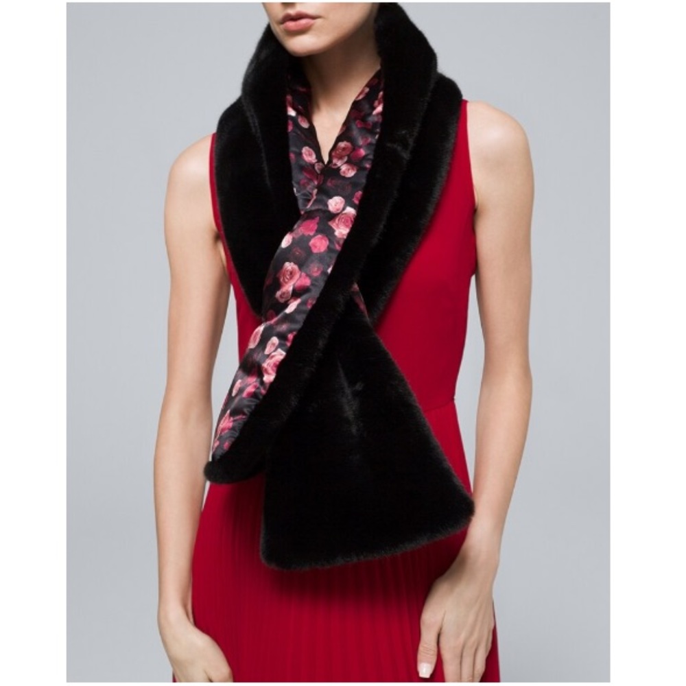 WHBM Faux Fur Puffer Scarf Romantic Rose